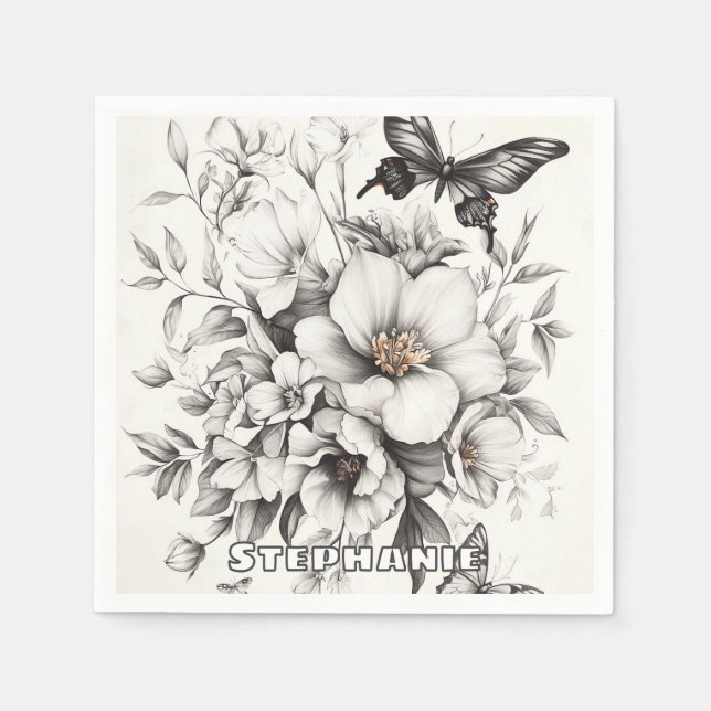 Guardanapo De Papel Flores russas e borboletas - Papel envelhecido (2) (Frente)