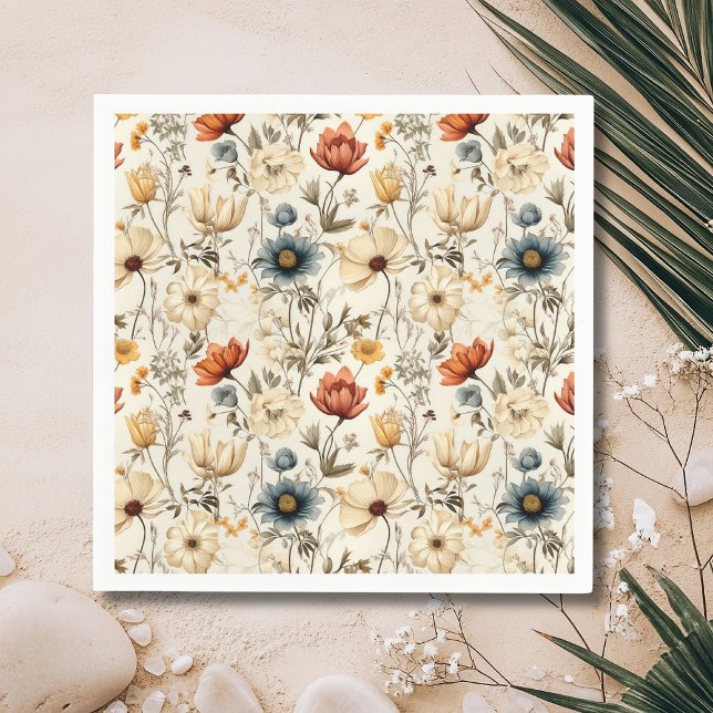 Guardanapo De Papel Flores Secas Selvagens Antigas Terracota Naval (Criador carregado)