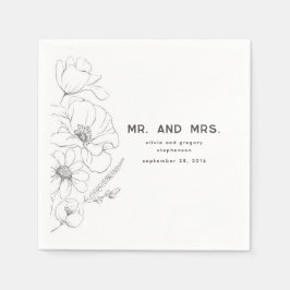 Guardanapo De Papel Flores Selvagens Desenhando Casamento Elegante Sr.