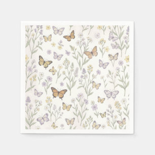 Guardanapo De Papel Flores Silvestres Borboletas Prado Botânico Pastel