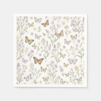 Guardanapo De Papel Flores Silvestres Borboletas Prado Botânico Pastel