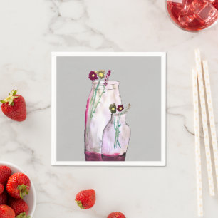 Guardanapo De Papel Flores silvestres de aquarelas brancas em vaso