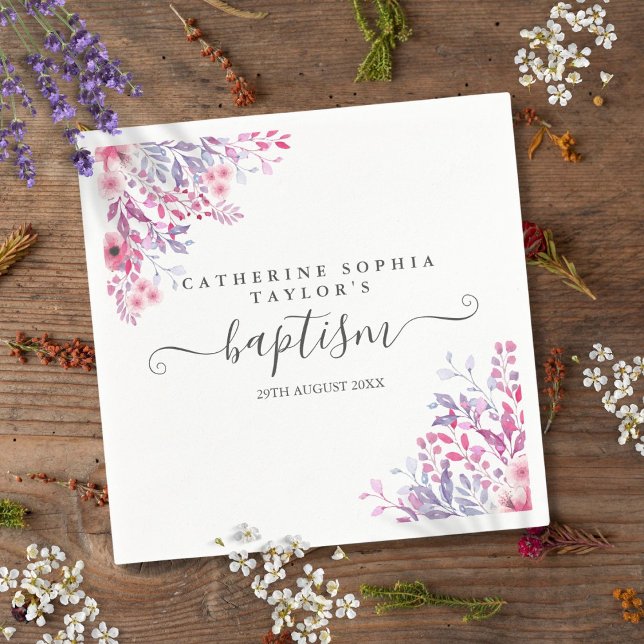 Guardanapo De Papel Flores Silvestres de Lavanda Batismo Batizado ( Lavender Wildflowers Floral Baptism Christening Napkins)