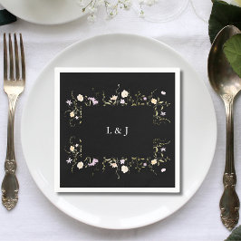 Guardanapo De Papel Flores Silvestres Elegantes Preto e Branco Casamen
