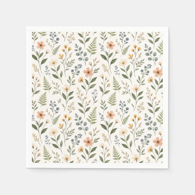 Guardanapo De Papel Flores silvestres em cores neutras (Frente)