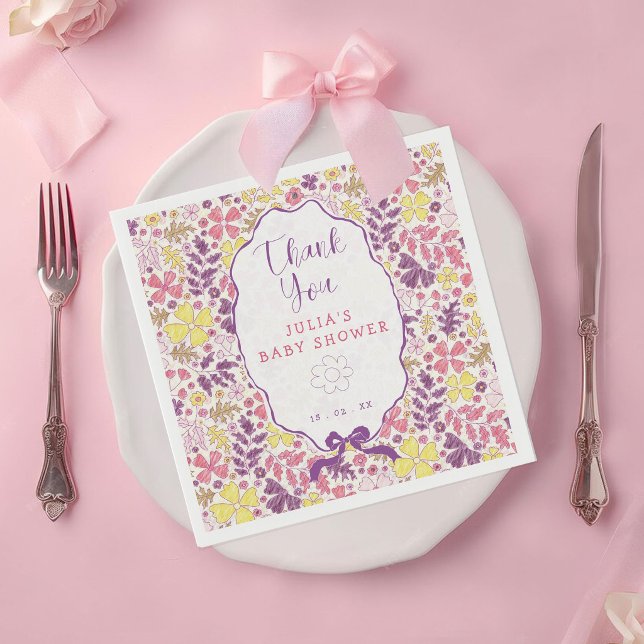 Guardanapo De Papel Flores Silvestres Laço Rosa Roxo Chuvinha de Bebê (Criador carregado)