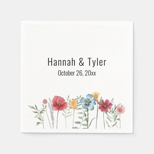 Guardanapo De Papel Flores Silvestres Personalizadas Aquarela Multicol (Frente)