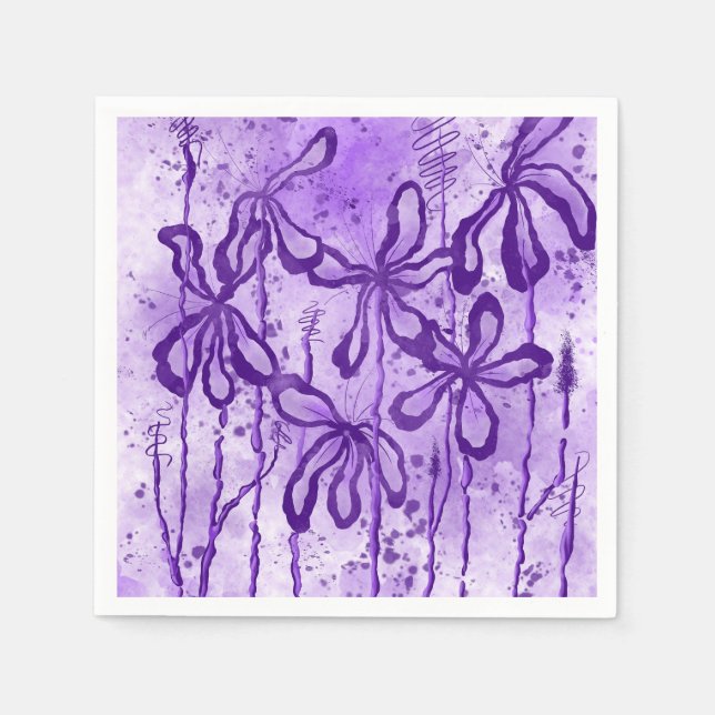 Guardanapo De Papel Flores Tatuadas Céu Violeta (Frente)