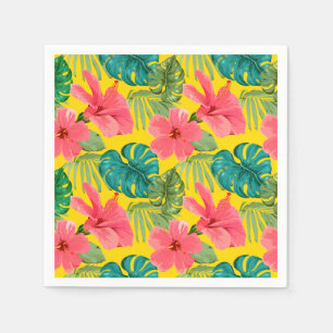Guardanapo De Papel Flores tropicais exóticas e folhagem em amarelo