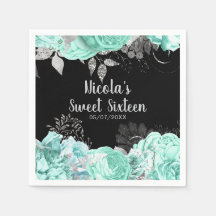 Flores Verdes e Prata Elegantes Sweet Sixteen