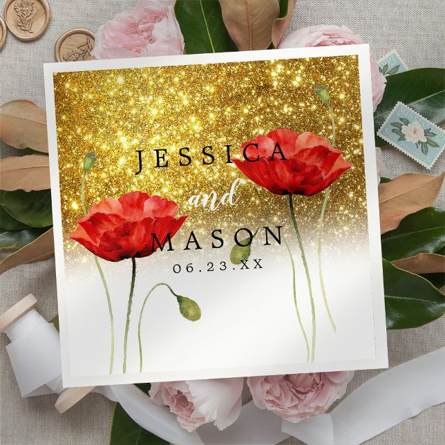 Guardanapo De Papel Flores Vermelhas Brilhantes Cocktail de Casamento (Criador carregado)