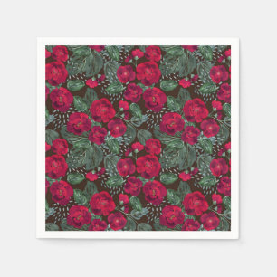 Guardanapo De Papel Flores vermelhas, padrão floral de aquarela.