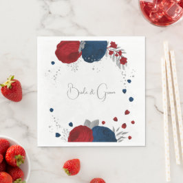 Guardanapo De Papel flores vermelho escuro & azul marinho prata casame