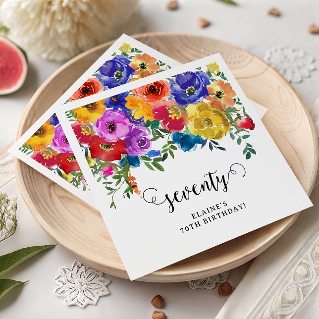 Guardanapo De Papel Flores Vibrantes e Ousadas para 70º Aniversário (Criador carregado)