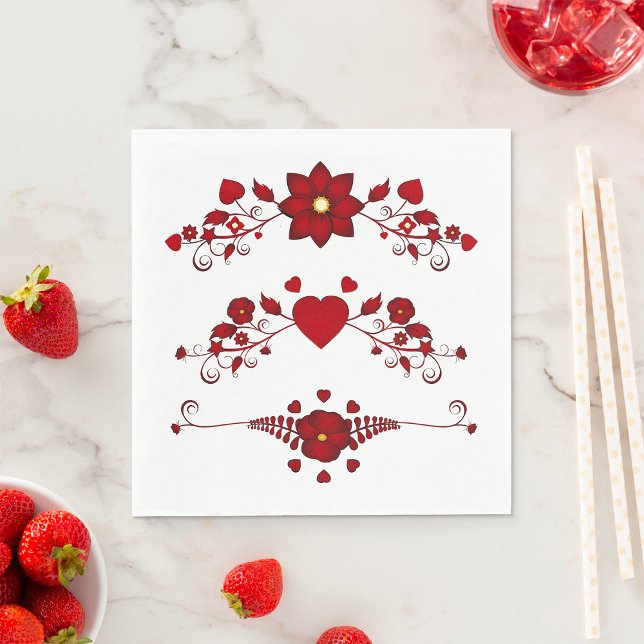 Guardanapo De Papel Florescimento Floral Vermelho Escuro Elegante (Criador carregado)