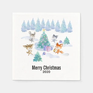Guardanapo De Papel Floresta Dançando Animais de Natal