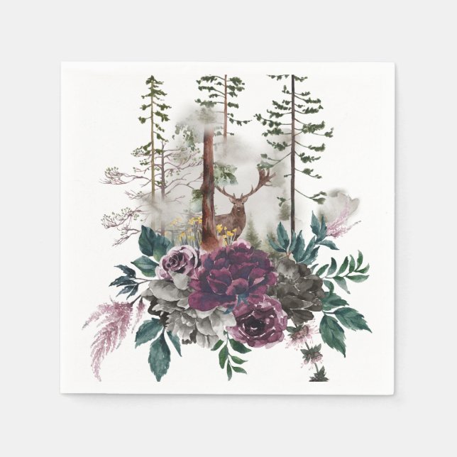 Guardanapo De Papel Floresta de Aquarela da Madeira com veado (Frente)