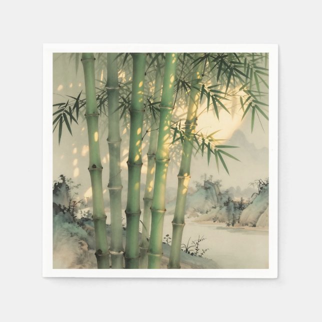 Guardanapo De Papel Floresta de Bambu Verde Tinta Chinesa (Frente)