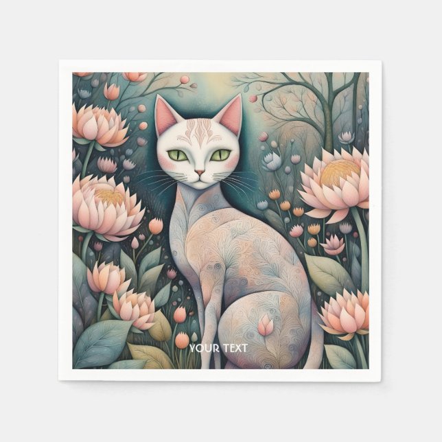 Guardanapo De Papel Floresta de Flores de Gato Fantasy (Frente)