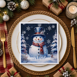 Guardanapo De Papel Floresta de Inverno Boneco de Neve Natal | Azul