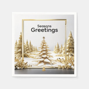 Guardanapo De Papel Floresta Dourada de Natal de Inverno Luxuosa e Nev