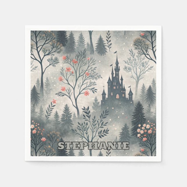 Guardanapo De Papel Floresta Mistura Encantada com Castelo Escuro - Ee (Frente)