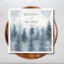 Guardanapo De Papel Floresta Nevada e Montanha Casamento Aquarela