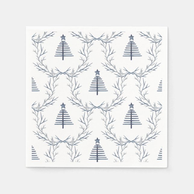 Guardanapo De Papel Floresta Russa Azul de inverno Nórdica Scandi Nata (Frente)