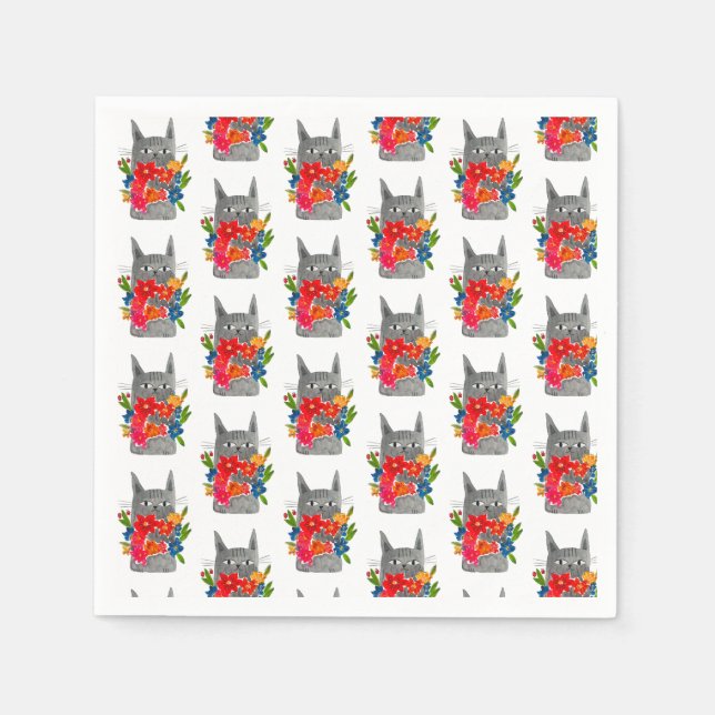 Guardanapo De Papel Flower Cat (Frente)