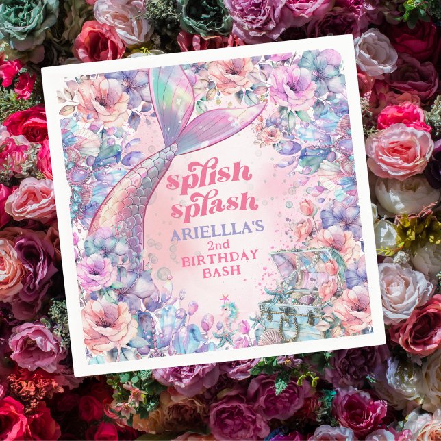 Guardanapo De Papel Flower Glitter Mermaid Tail 2nd Birthday (Criador carregado)