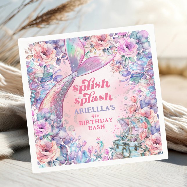 Guardanapo De Papel Flower Glitter Mermaid Tail 4th Birthday (Criador carregado)