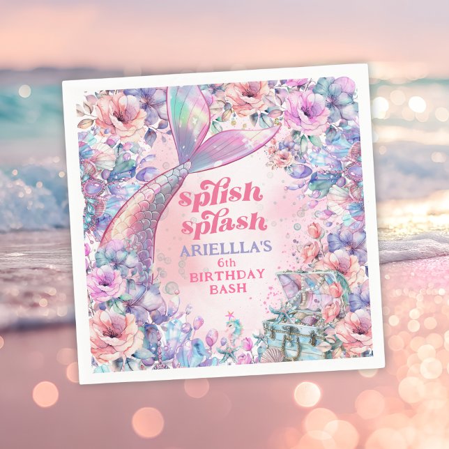 Guardanapo De Papel Flower Glitter Mermaid Tail 6th Birthday (Criador carregado)