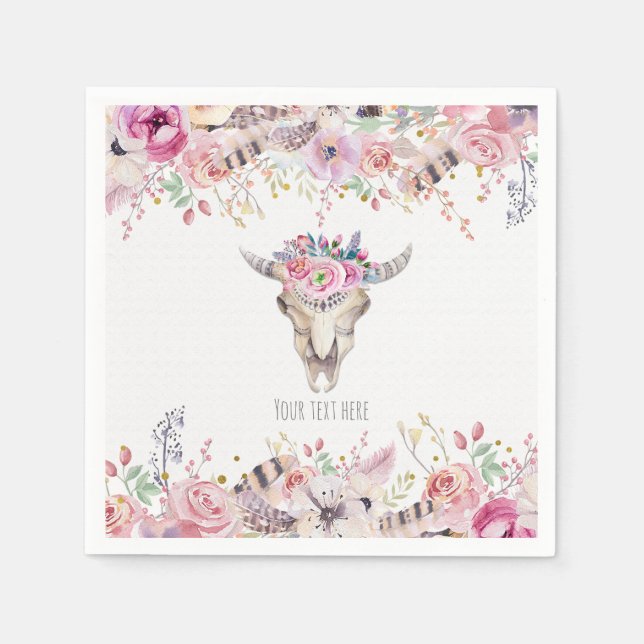 Guardanapo De Papel Flowers & Cow Skull Rustic Country Glam Party (Frente)