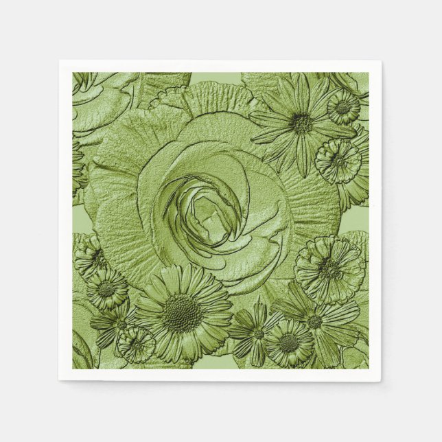 Guardanapo De Papel Flowers-Green-COCKTAIL NAPKINS (Frente)