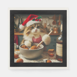 Guardanapo De Papel Fluffy cat baking boozy christmas pudding 