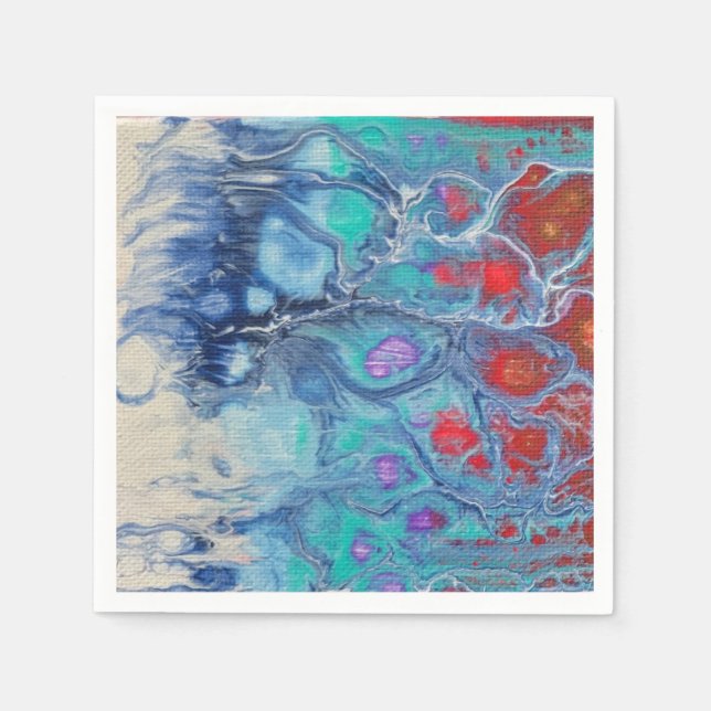 Guardanapo De Papel Fluid Art Red White Paper Napkin (Frente)