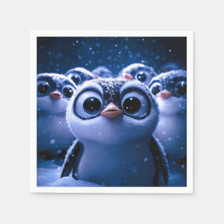 Guardanapo De Papel Fofa Família de Pinguins Noite de Inverno Nevada