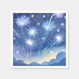 Guardanapo De Papel Fogos de Artifício Azuis | Aquarela de Celebração 