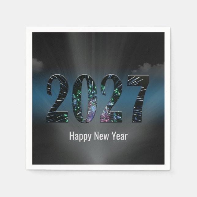 Guardanapo De Papel Fogos de Artifício de Ano Novo 2027 com Nuvens (Frente)