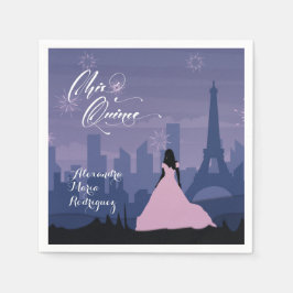 Guardanapo De Papel Fogueos Quinceañera Rosa e Azul Arrasado Paris