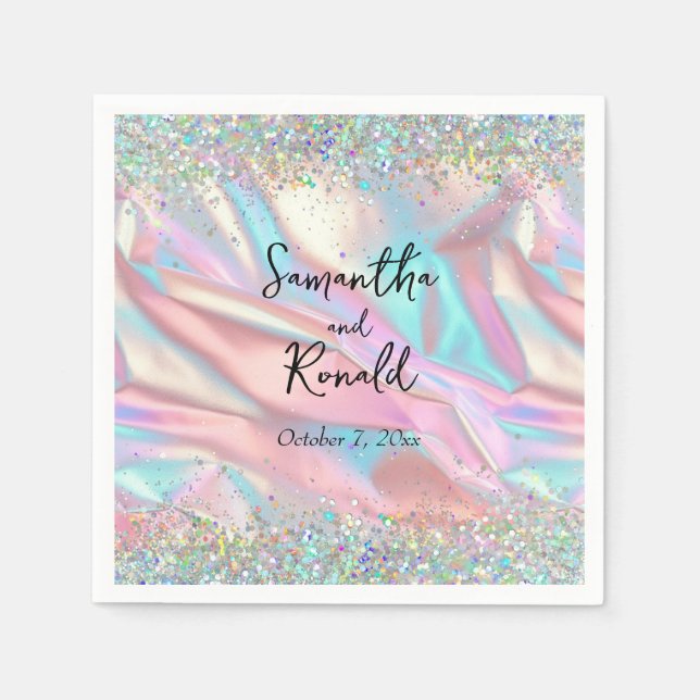 Guardanapo De Papel Foil Iridescente Elegante Faux e Casamento Luminos (Frente)