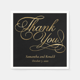 Guardanapo De Papel Foil Preta e Ouro Obrigado Casamento de Caligrafia