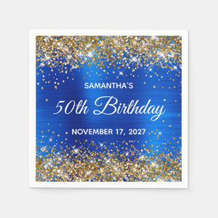 Guardanapo De Papel Folha Azul Dourada Brilhante 50º Aniversário