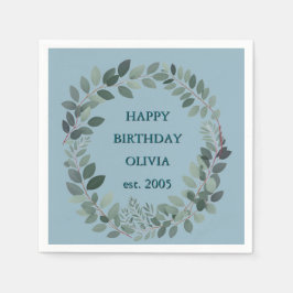 Guardanapo De Papel Folha de Eucalipto Aquarela Azul Claro Personaliza