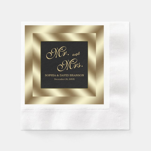 Guardanapo De Papel Folha de Glam Gold e Casamento Negro (Frente)