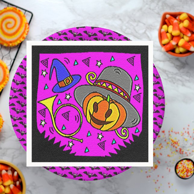 Guardanapo De Papel Folha de Halloween Jack O'Lanterna Papel Puro (Halloween Party Jack O'Lantern Bugle Bats Purple Paper Napkins)