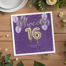 Folha de Ouro Doce 16 Balões de Aniversário Púrpur