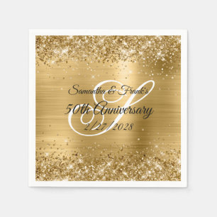Guardanapo De Papel Folha de Ouro Glittery Monogrammed 50º Aniversário