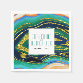 Guardanapo De Papel Folha de ouro verde e azul agitação e casamento de