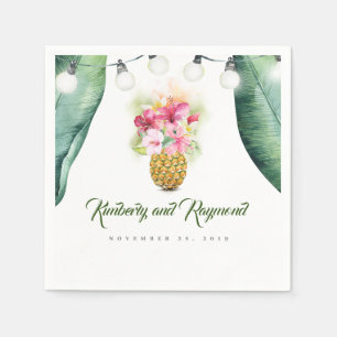 Guardanapo De Papel Folha de Palma Tropical e Praia de Abacaxi Floral